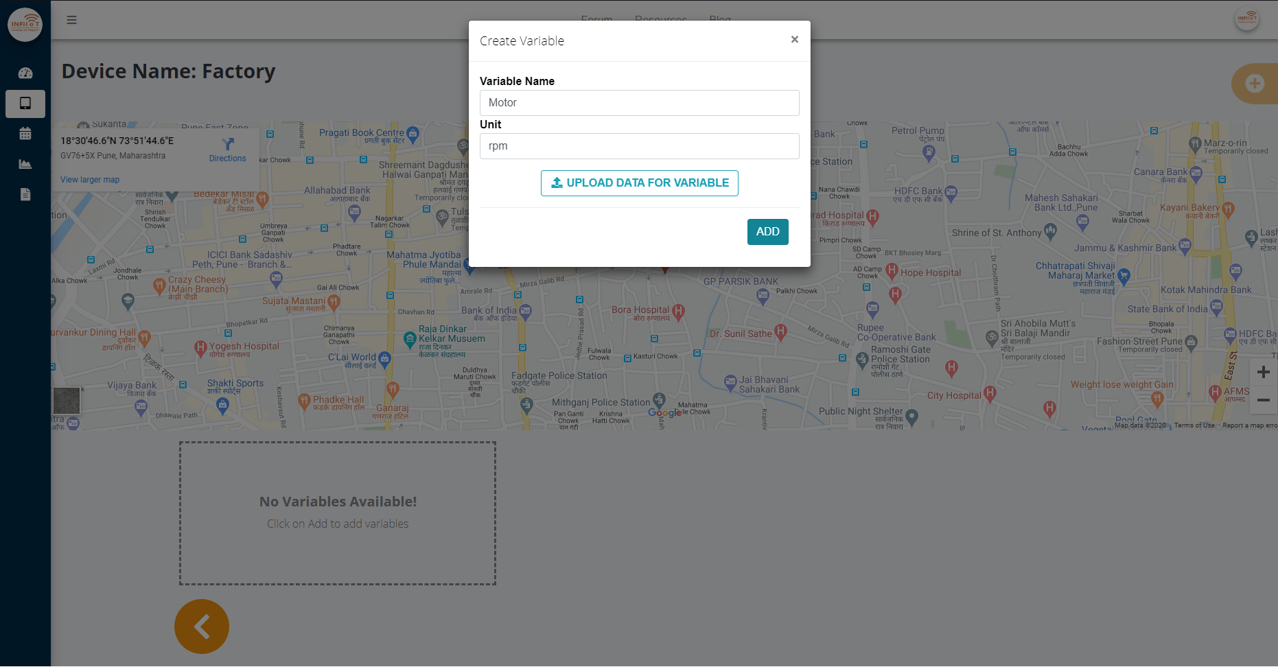 adding a variable to your device on infiiot platform